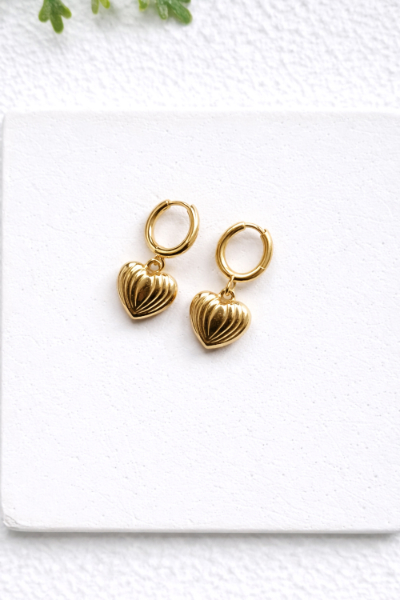 Seed Pot Heart Gold Hoop Earrings - PD420
